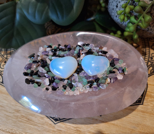 Rose Quartz Bowl with Opalite Hearts